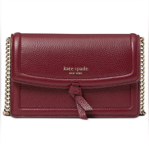 Kate Spade Deep Red bag Leather Crossbody Bag sm Knott details perfect fall NWT - Picture 3 of 15